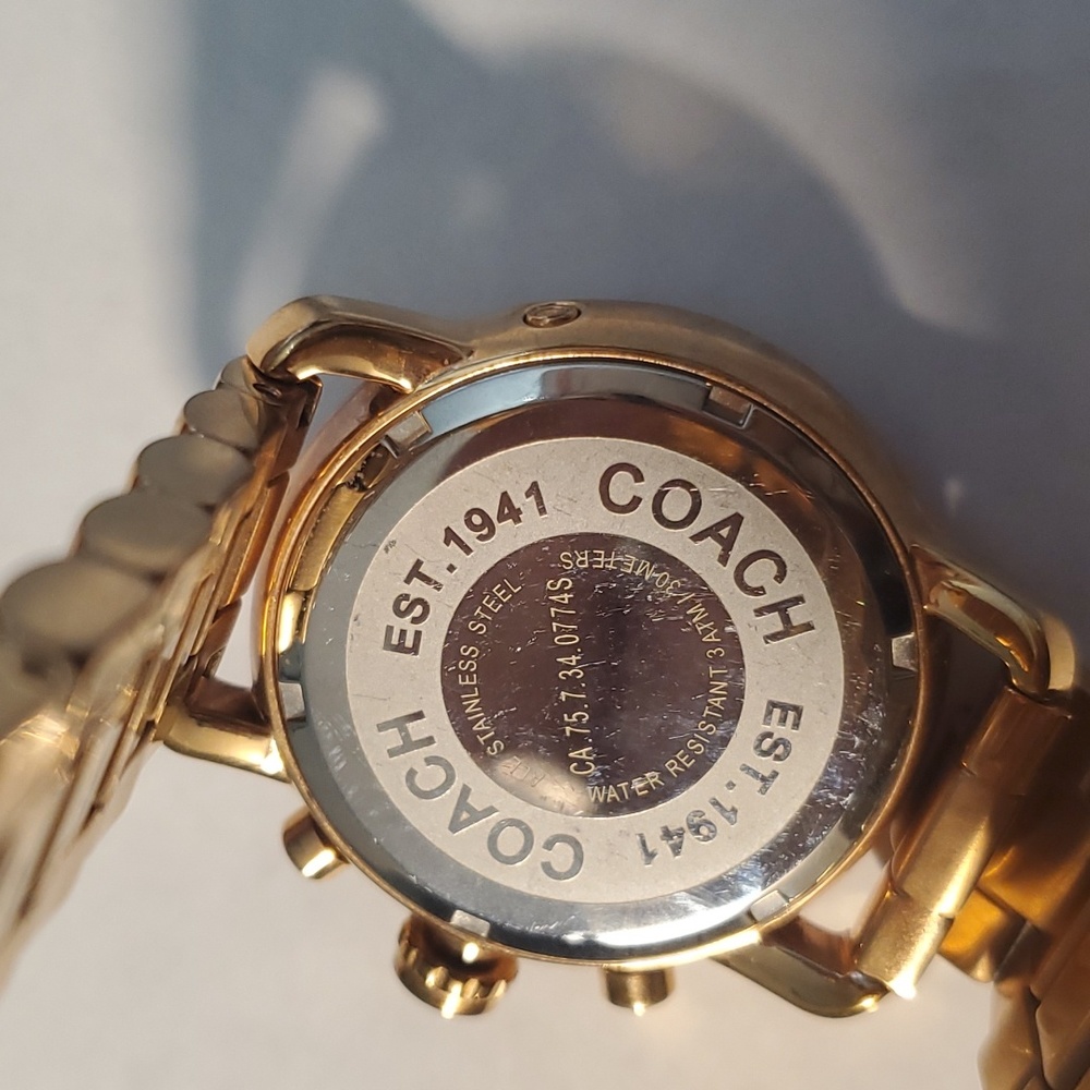 Coach Gold-Tone Crystal Bezel Chronograph Watch - Picture 6 of 8